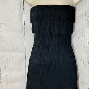 Express Black Mini Dress, Fun and Flirty Fringe Strapless size 0